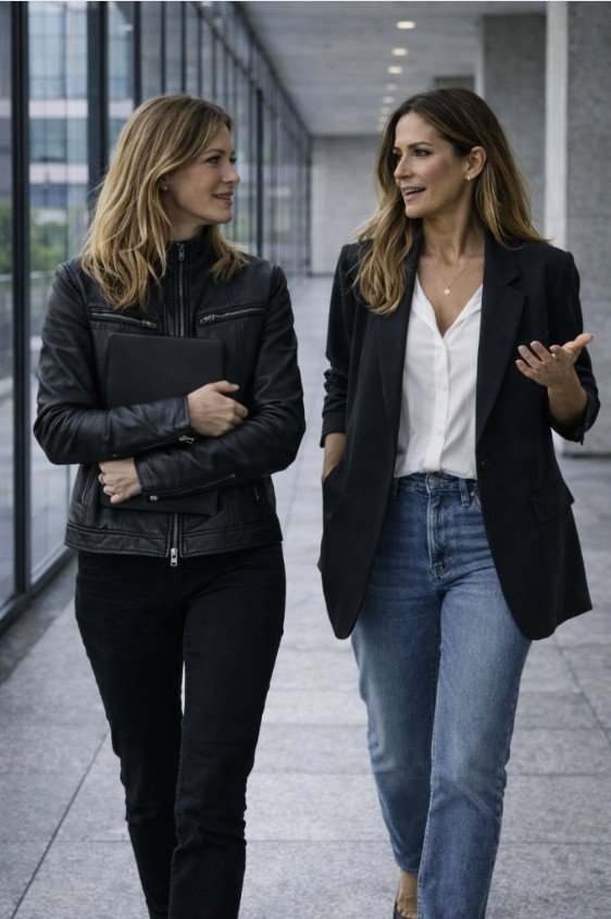 Professional woman in modern architectural corridor